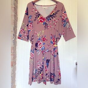 *3 for $20* Wrap-style Dress w/Tie Belt, Purple Floral, French Laundry sz 1X